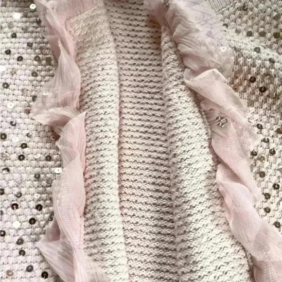 Pink shiny beads  embellished ruffle edged neck Catdigan Size M/L - Picture 5 of 5